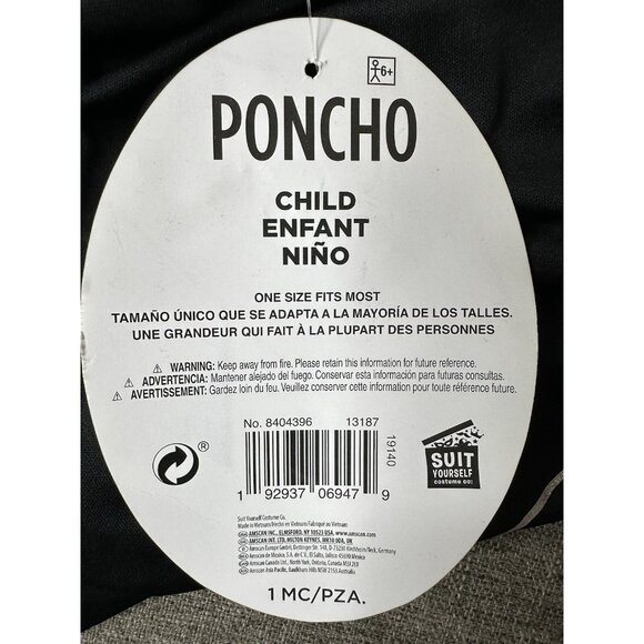 Childs Ages 6+ Black Cat Hooded Poncho Costume w/ Attached Ears & Tail Halloween - Picture 6 of 6